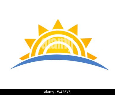 Sun setting over sea icon logo. Vacation travel concept. Vector illustration Stock Vector