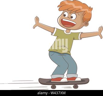 Happy boy skatin. Hand drawn vector illustration. Stock Vector