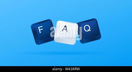FAQ ( frequently asked questions ). FAQ word written with computer keyboard buttons isolated on blue background. Computer keyboard keys. Vector illust Stock Vector