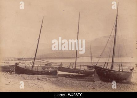 Victorian Photograph Showing Fishing Boats at Barmouth, Wales in The Summer of 1891 Stock Photo