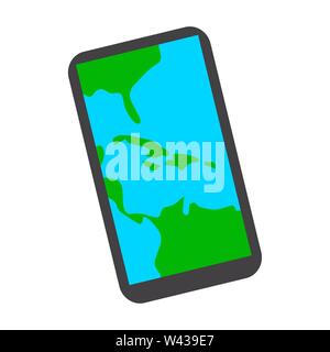 Map in a smartphone on a white background - Vector Stock Vector