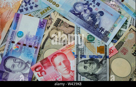 Many kind of money banknotes for design - close up. Stock Photo