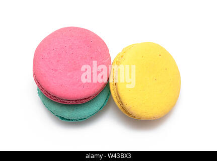 Cake macaron or macaroon or French Macaroon isolated on white Background top View Stock Photo