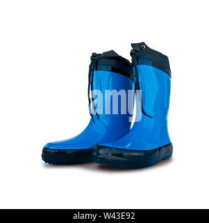 Blue rubber boots isolated on white background Stock Photo