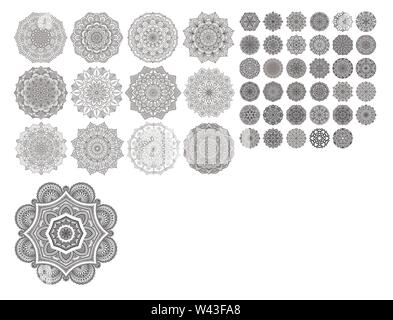 Mandalas for coloring book. Color pages set. Decorative round ornaments. Anti-stress therapy patterns. Weave design elements. Yoga logos, backgrounds Stock Vector