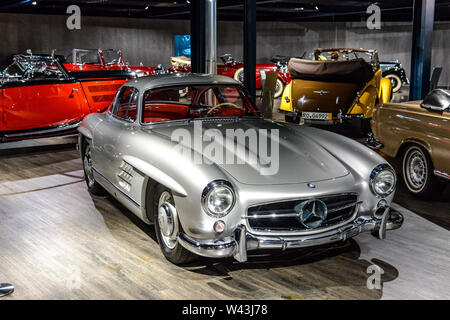 7 July 2019 - Museum EFA Mobile Zeiten in Amerang, Germany: Mercedes Benz 300 SL Coupe Flugelturen 1954 - 1957. Retro car, oldtimer Stock Photo