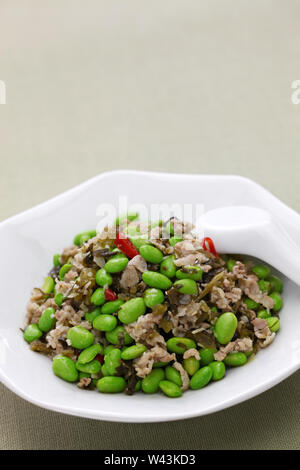 xue cai mao dou, stir fried edamame and snow vegetables, chinese cuisine Stock Photo
