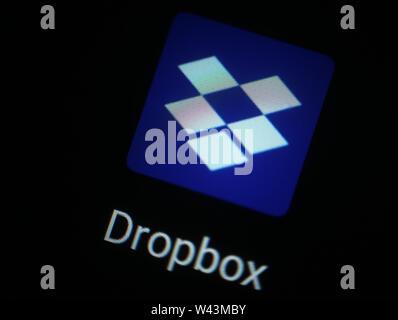 Dropbox application icon on computer display Stock Photo