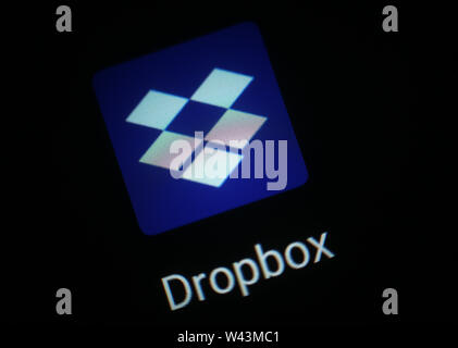Dropbox application icon on computer display Stock Photo