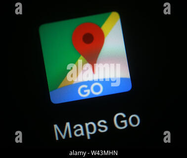 Google Maps Go application icon on computer display Stock Photo