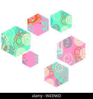 Ornamented hexagon shape vector abstract background in bold vivid colors Stock Vector