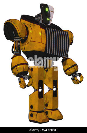 Automaton containing elements: humanoid face mask, two-face black white mask, heavy upper chest, chest vents, prototype exoplate legs. Material: worn. Stock Photo
