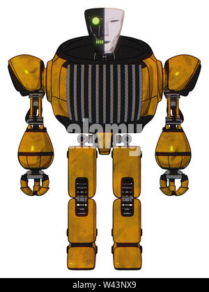 Automaton containing elements: humanoid face mask, two-face black white mask, heavy upper chest, chest vents, prototype exoplate legs. Material: worn. Stock Photo