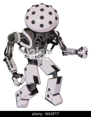 Robot containing elements: black sphere cam design, heavy upper chest, no chest plating, prototype exoplate legs. Material: white halftone toon. Stock Photo