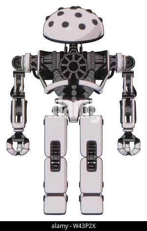 Robot containing elements: black sphere cam design, heavy upper chest, no chest plating, prototype exoplate legs. Material: white halftone toon. Stock Photo