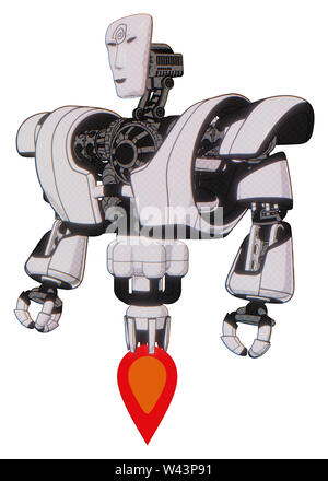 Mech containing elements: humanoid face mask, spiral design, heavy upper chest, heavy mech chest, jet propulsion. Material: white halftone toon. Stock Photo