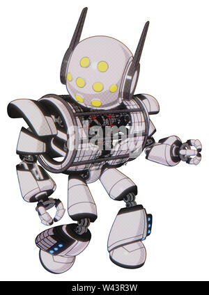 Robot containing elements: round head, heavy upper chest, heavy mech chest,  barbed wire chest armor cage, prototype exoplate legs. Material: Worn cons  Stock Photo - Alamy