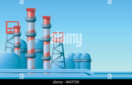 Oil refinery concept banner. Cartoon illustration of oil refinery vector concept banner for web design Stock Vector