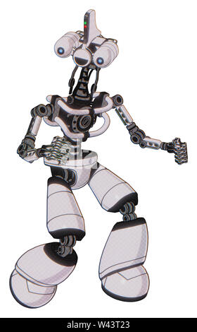 Automaton containing elements: dual retro camera head, reversed fin head, light chest exoshielding, no chest plating, light leg exoshielding. Stock Photo