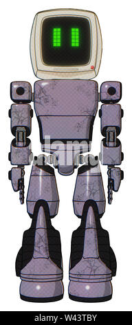 Robot containing elements: old computer monitor, pixel line eyes, light chest exoshielding, prototype exoplate chest, light leg exoshielding, stomper. Stock Photo