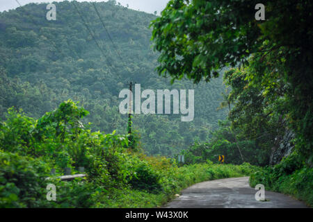 Vagamon, Kerala, India- 07 July 2019:Erattupetta Peerumedu road to vagamon hill station Stock Photo