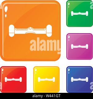 Dual wheel self balancing electric skateboard icons set vector color Stock Vector