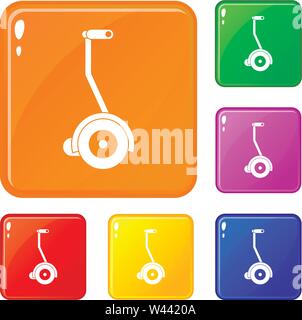 Electrical self balancing scooter icons set vector color Stock Vector