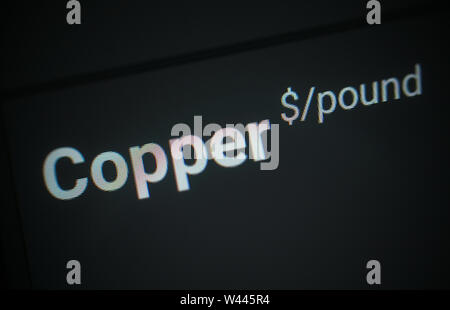 Copper value sign on stock exchange Stock Photo