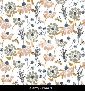 Rustic flowers vintage pastel colors seamless vector pattern. Stock Vector