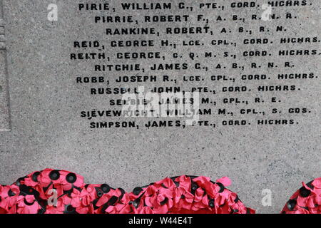 Names inscribed on war memorial Stock Photo