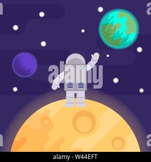 the first man on the moon, apollo 11. nasa. Vector flat illustration. Stock Vector