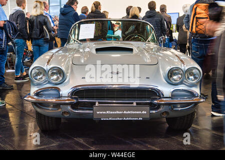 FRIEDRICHSHAFEN - MAY 2019: silver CHEVROLET CORVETTE C1 1961 cabrio at Motorworld Classics Bodensee on May 11, 2019 in Friedrichshafen, Germany. Stock Photo