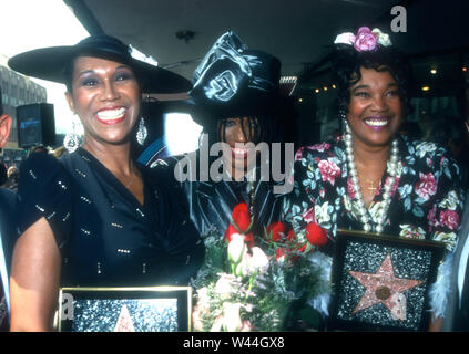 Hollywood, California, USA 29th September 1994 (L-R) Singers Ruth Pointer, June Pointer and Anita Pointer of The Pointer Sisters receive Star on The Hollywood Walk of Fame on September 29, 1994 at 6363 Hollywood Blvd in Hollywood, California, USA. Photo by Barry King/Alamy Stock Photo Stock Photo