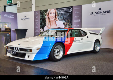 FRIEDRICHSHAFEN - MAY 2019: white red blue sport BMW M1 PROCAR CHAMPIONSHIP 1979 coupe at Motorworld Classics Bodensee on May 11, 2019 in Friedrichsha Stock Photo