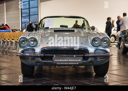 FRIEDRICHSHAFEN - MAY 2019: silver CHEVROLET CORVETTE C1 1961 cabrio at Motorworld Classics Bodensee on May 11, 2019 in Friedrichshafen, Germany. Stock Photo