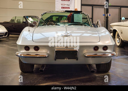 FRIEDRICHSHAFEN - MAY 2019: silver CHEVROLET CORVETTE C1 1961 cabrio at Motorworld Classics Bodensee on May 11, 2019 in Friedrichshafen, Germany. Stock Photo