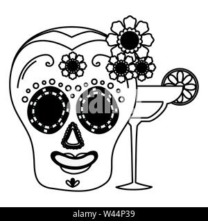 day of the dead skull mask and margarita cocktail Stock Vector