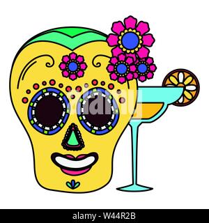 day of the dead skull mask and margarita cocktail Stock Vector