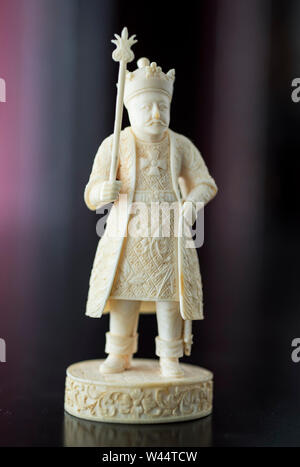 Carved ivory chess pieces. Collection pieces. Antique Stock Photo