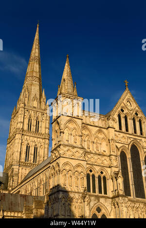 Salisbury Cathedral facade in evening light, Salisbury, England, United ...