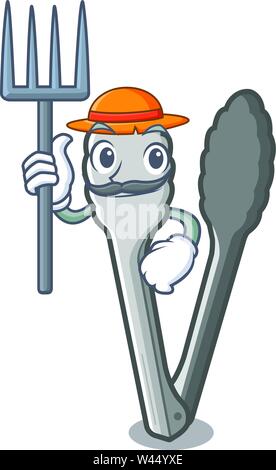 Farmer tongs isolated with in the mascot vector illustration Stock Vector
