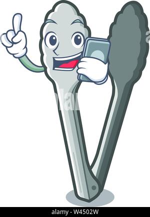 With phone tongs isolated with in the mascot vector illustration Stock Vector