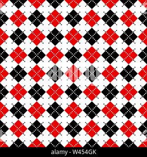 Seamless argyle pattern with dashed lines in red, black and white. eps10 Stock Vector