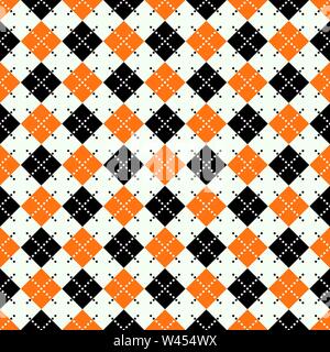 Seamless argyle pattern with dashed lines in orange, black and white. eps 10 Stock Vector