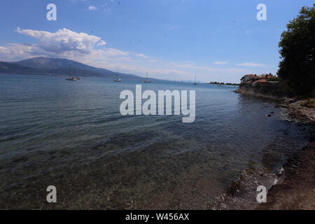 Lepanto, Greece - 18 July 2019: the sea of the bay of Lepanto where the battle took place on 7 October 1571 Stock Photo