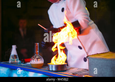 Explosion during the experiment. Unsuccessful experiment in the chemical laboratory. Stock Photo