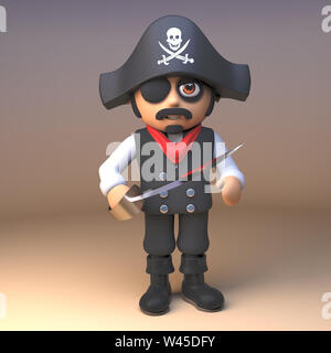 Pirate sea captain wearing jolly roger skull and crossbones hat and ...