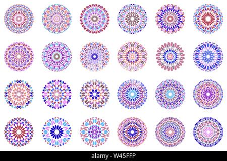 Round colorful geometrical stone mandala symbol set - ornamental vector graphic designs from geometric shapes Stock Vector