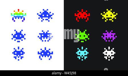 Icons in the style of pixel art for the game. Vector illustration in a flat style. Isolated on white background. Colorful icons for website and print. Stock Vector