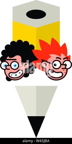 Cartoon characters geeks in a flat style. Vector image isolated on white background. Comics logo of the company. Avatar, icons of characters for print Stock Vector